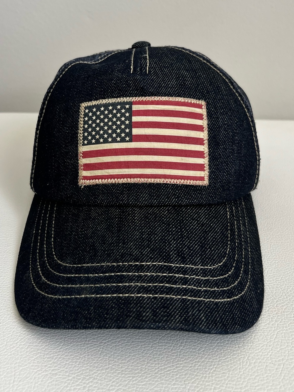 Ralph Lauren Dark Denim Baseball Cap with American Flag Patch O/S PRE-OWNED